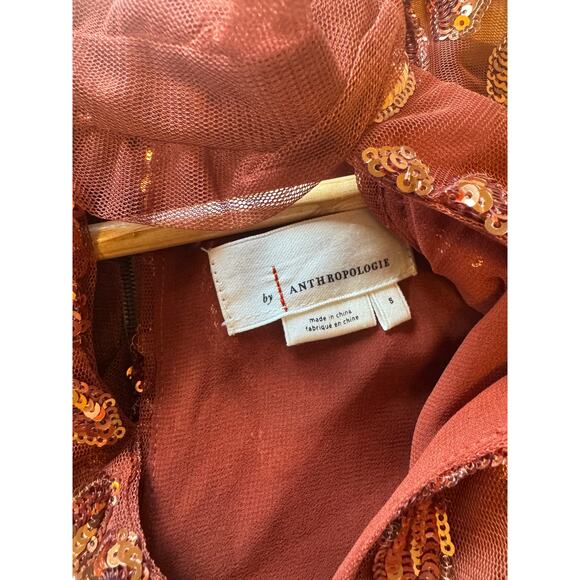 Anthropologie brown sequin ruffle blouse - Picture 8 of 8